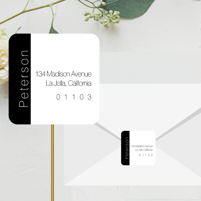 Étiquette d'adresse de retour B/W chic avec accent (Créateur téléchargé)