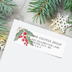 Étiquette d'adresse de retour Baie de Houx de Noël