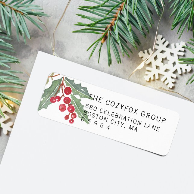 Étiquette d'adresse de retour Baie de Houx de Noël (Christmas Holly Berry Return Address Label)