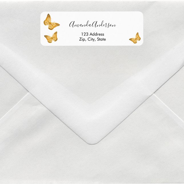 Étiquette d'adresse de retour blanc en or papillon (Créateur téléchargé)