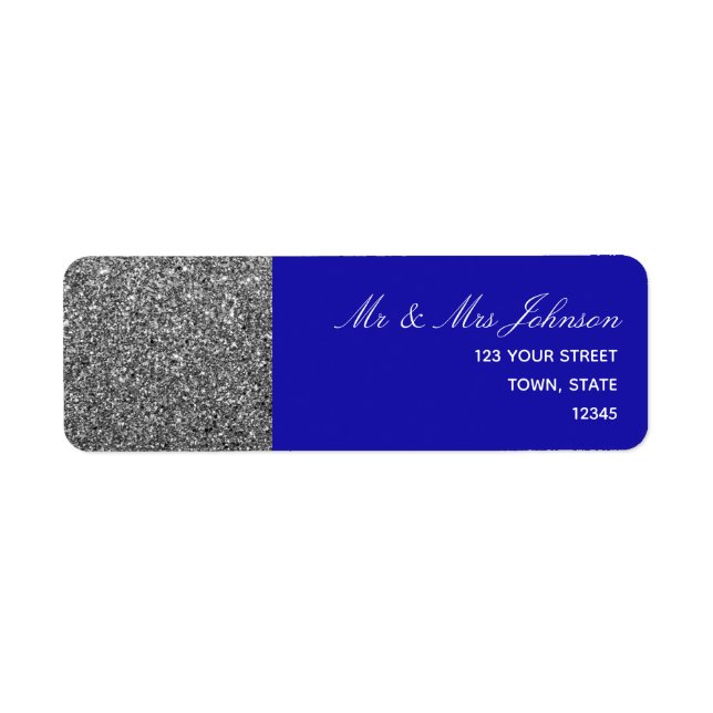 Étiquette d'adresse de retour bleu argent (Devant)