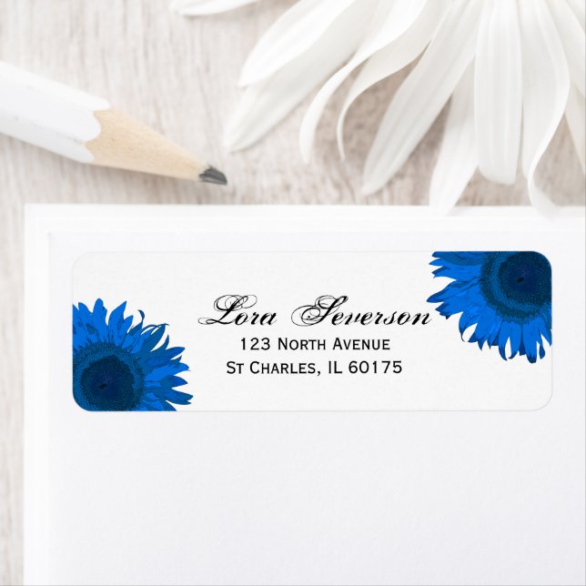 Étiquette d'adresse de retour Bleu Bleu (En situation)
