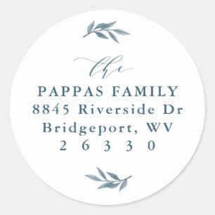 Étiquette d'adresse de retour bleu feuille aquarel