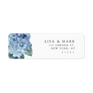 Étiquette d'adresse de retour Blue Hydrangea Elega