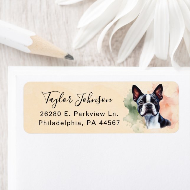 Étiquette d'adresse de retour Boston Terrier (En situation)