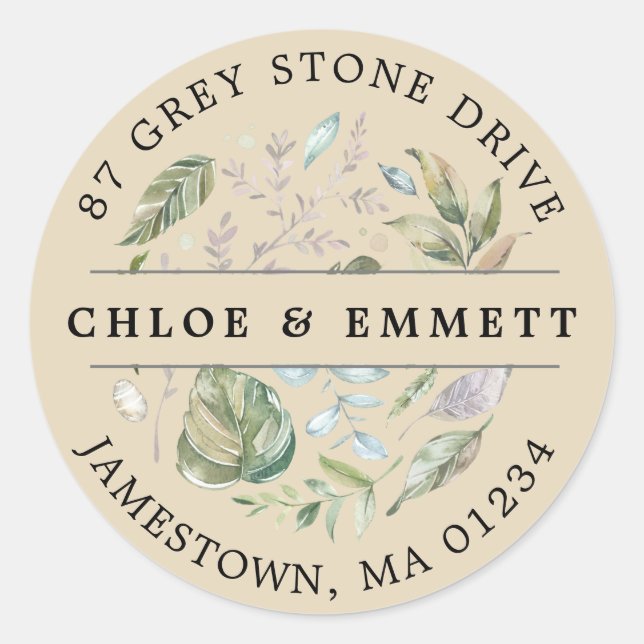 Étiquette d'adresse de retour botanique rustique (Devant)