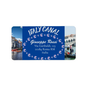 Étiquette d'adresse de retour Canal Italie Bleu Ve