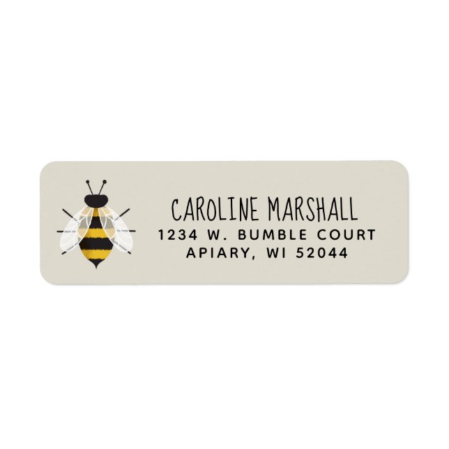 Étiquette d'adresse de retour d'abeille illustrée  (Devant)