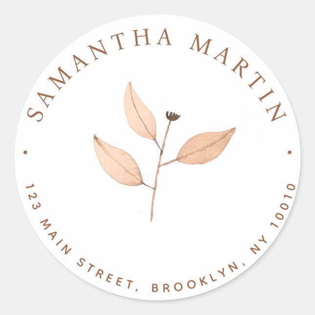 Étiquette d'adresse de retour d'arrondi Chic Feuil (Devant)