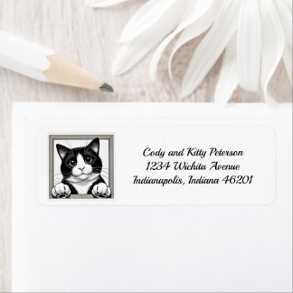Étiquette d'adresse de retour de chat de Tuxedo he