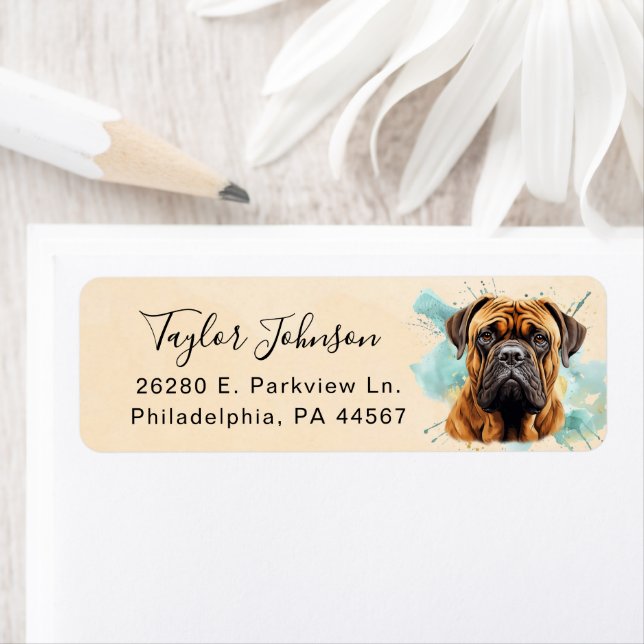 Étiquette d'adresse de retour de chien Bullmastiff (En situation)