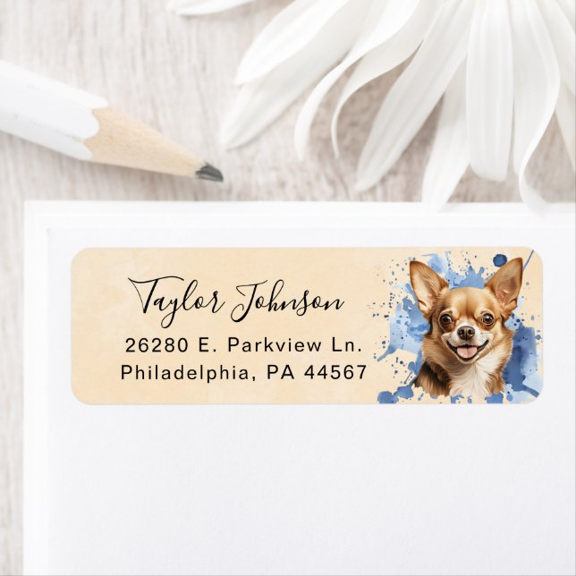 Étiquette d'adresse de retour de chien Chihuahua (En situation)