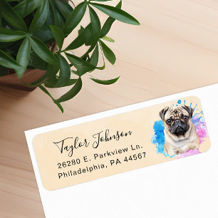 Étiquette d'adresse de retour de chien Pug