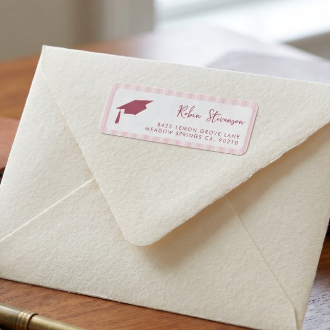Étiquette d'adresse de retour de diplôme à rayures (Créateur téléchargé)