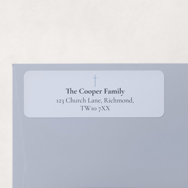 Étiquette d'adresse de retour de famille à croix m (Grace | Blue - Minimal Cross Family Return Address Label)