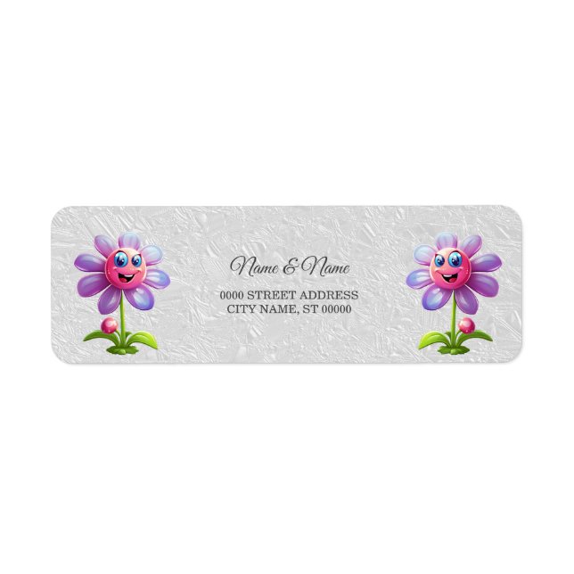 Étiquette d'adresse de retour de fleur rose violet (Devant)