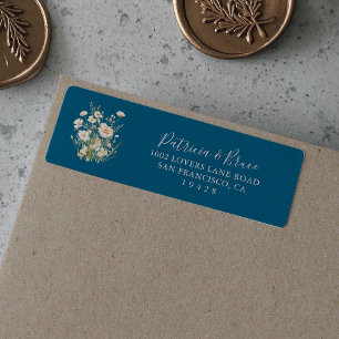 Étiquette d'adresse de retour de fleur sauvage ros