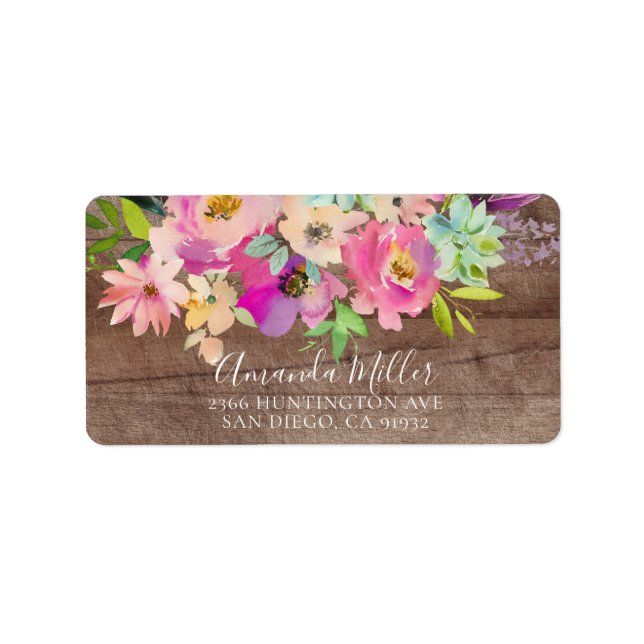 Étiquette d'adresse de retour de fleurs de bois ru (Devant)