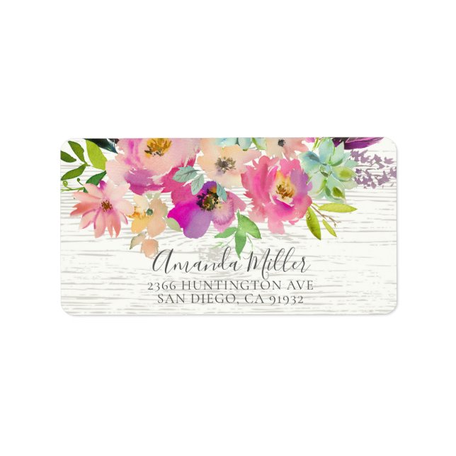 Étiquette d'adresse de retour de fleurs de bois ru (Devant)