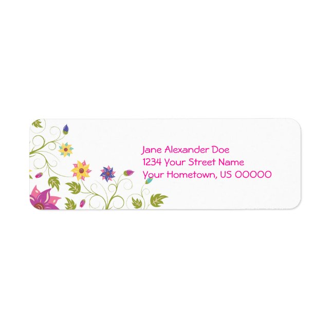 Étiquette d'adresse de retour de fleurs rose et ja (Devant)