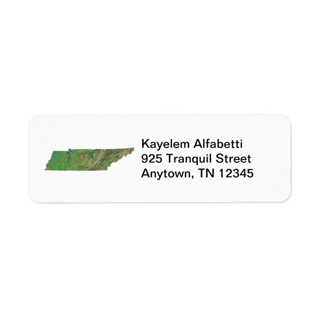 Étiquette d'adresse de retour de la carte Tennesse (Devant)