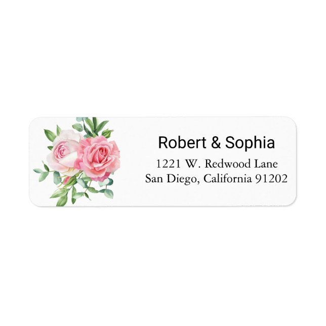 Étiquette d'adresse de retour de la fleur rose (Devant)
