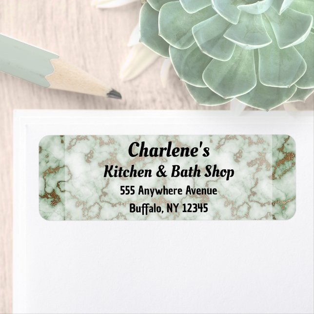 Étiquette d'adresse de retour de marbre vert or (Green Gold Marble Return Address Label by Office Accessories Shop)