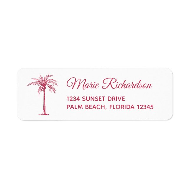 Étiquette d'adresse de retour de mariage à Palm Be (Devant)