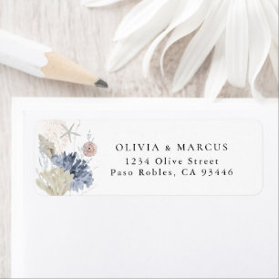 Étiquette d'adresse de retour de mariage bleu coqu