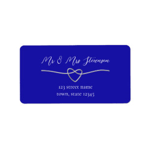 Étiquette d'adresse de retour de mariage bleu roya