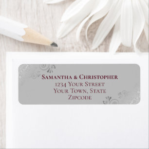 Étiquette d'adresse de retour de mariage Burgundy 