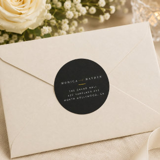 Étiquette d'adresse de retour de mariage noir et o