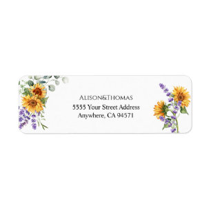 Étiquette d'adresse de retour de mariage Tournesol