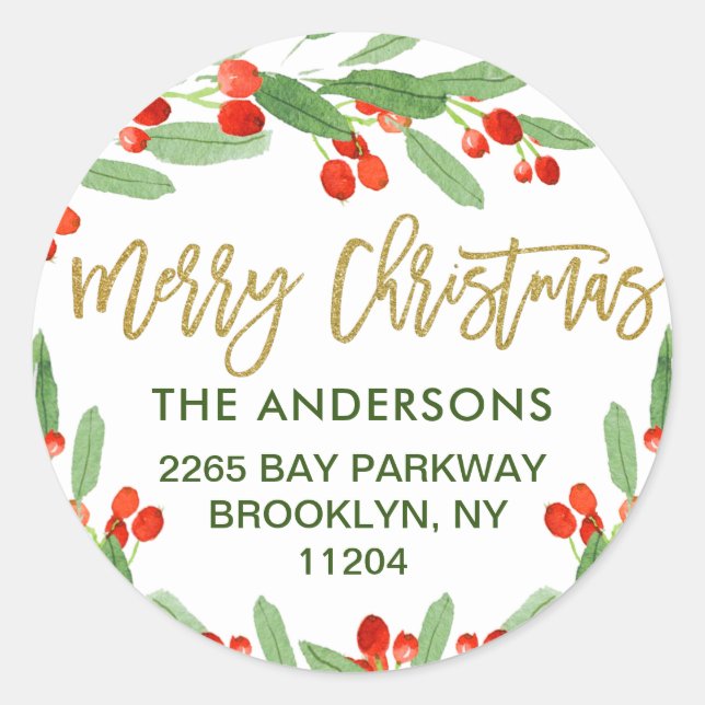 Étiquette d'adresse de retour de Noël à l'aquarell (Devant)