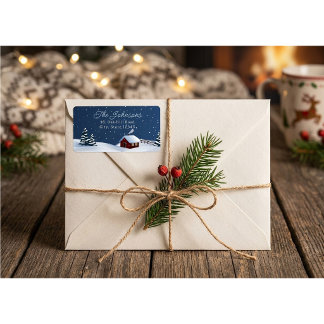 Étiquette d'adresse de retour de Noël de chalet d'