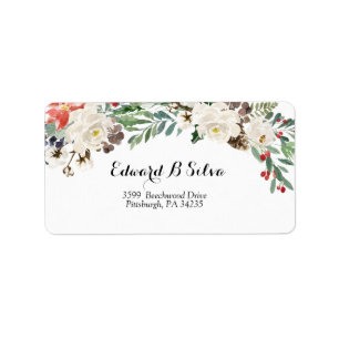 Étiquette d'adresse de retour de Noël Floral