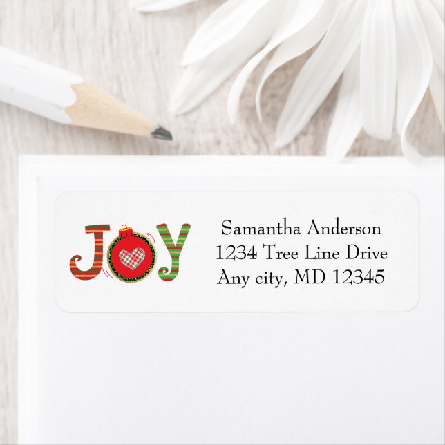 Étiquette d'adresse de retour de Noël Joy Red Gree (En situation)