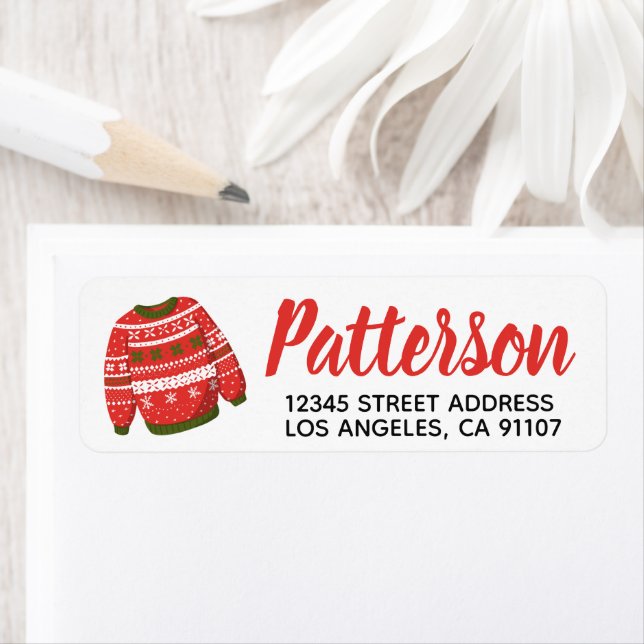 Étiquette d'adresse de retour de pull de Noël laid (En situation)