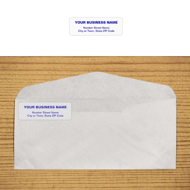 Étiquette d'adresse de retour d'entreprise en bleu (Business return address label in blue plain text)