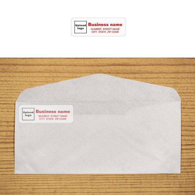 Étiquette d'adresse de retour d'entreprise Textes  (Return address label in red text on envelope)