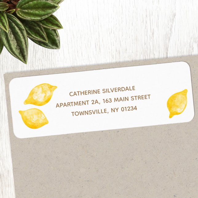 Étiquette d'adresse de retour des citrons d'aquare (Watercolor lemon citrus return address labels)