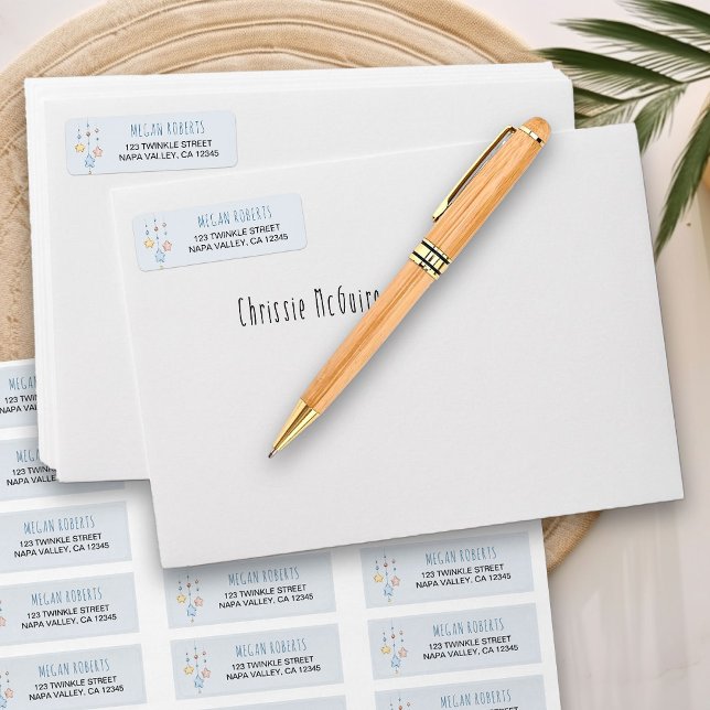 Étiquette d'adresse de retour des étoiles bleues (Return Address Labels from my Twinkle Twinkle baby shower collection)
