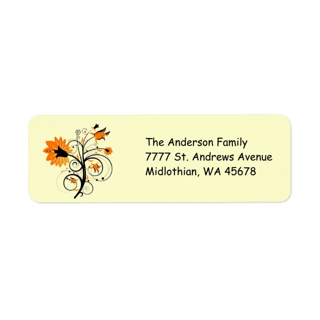 Étiquette d'adresse de retour des fleurs orange (Devant)