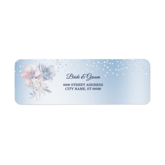 Étiquette d'adresse de retour des fleurs roses ble (Devant)