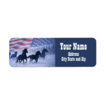 Étiquette d'adresse de retour Drapeau Chevaux Sauv