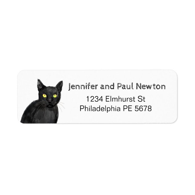 étiquette d'adresse de retour du chat noir (Devant)