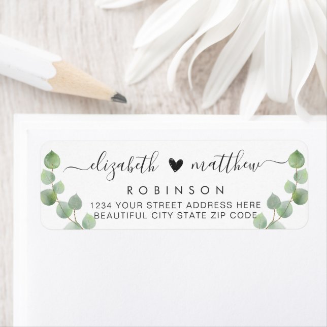 Étiquette d'adresse de retour du Mariage Chic Euca (En situation)