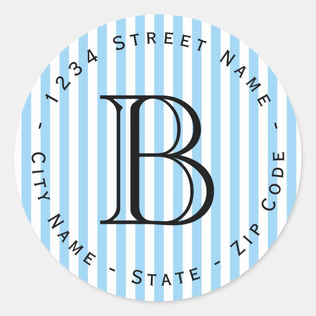 Étiquette d'adresse de retour du monogramme bleu (Devant)