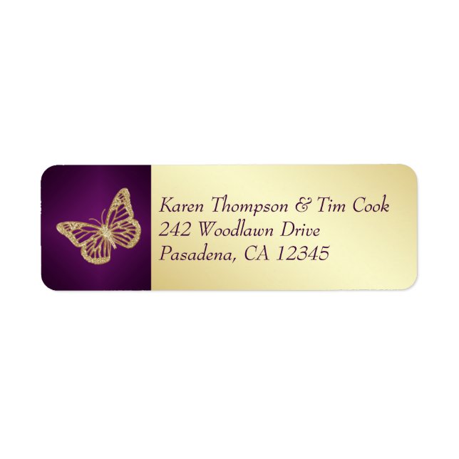 Étiquette d'adresse de retour du papillon pourpre, (Devant)