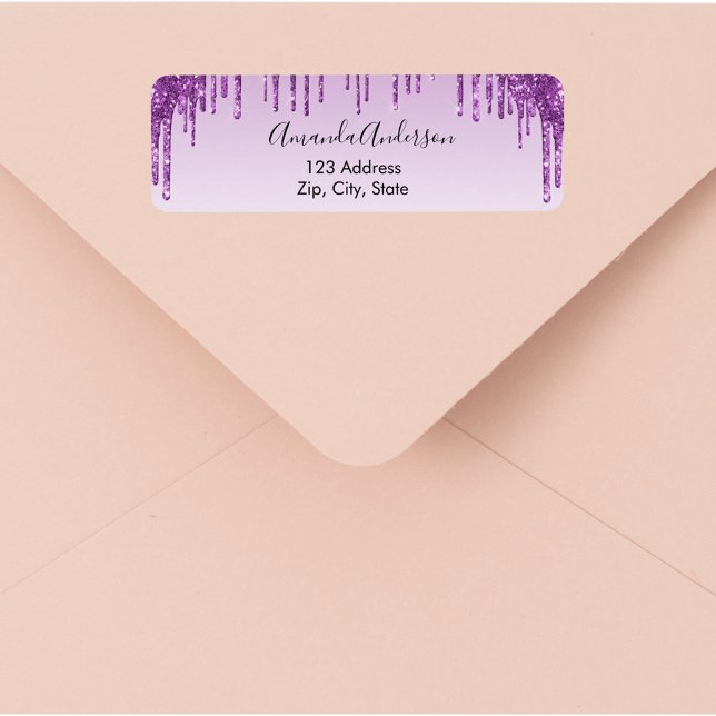 Étiquette d'adresse de retour en paillettes violet (Créateur téléchargé)